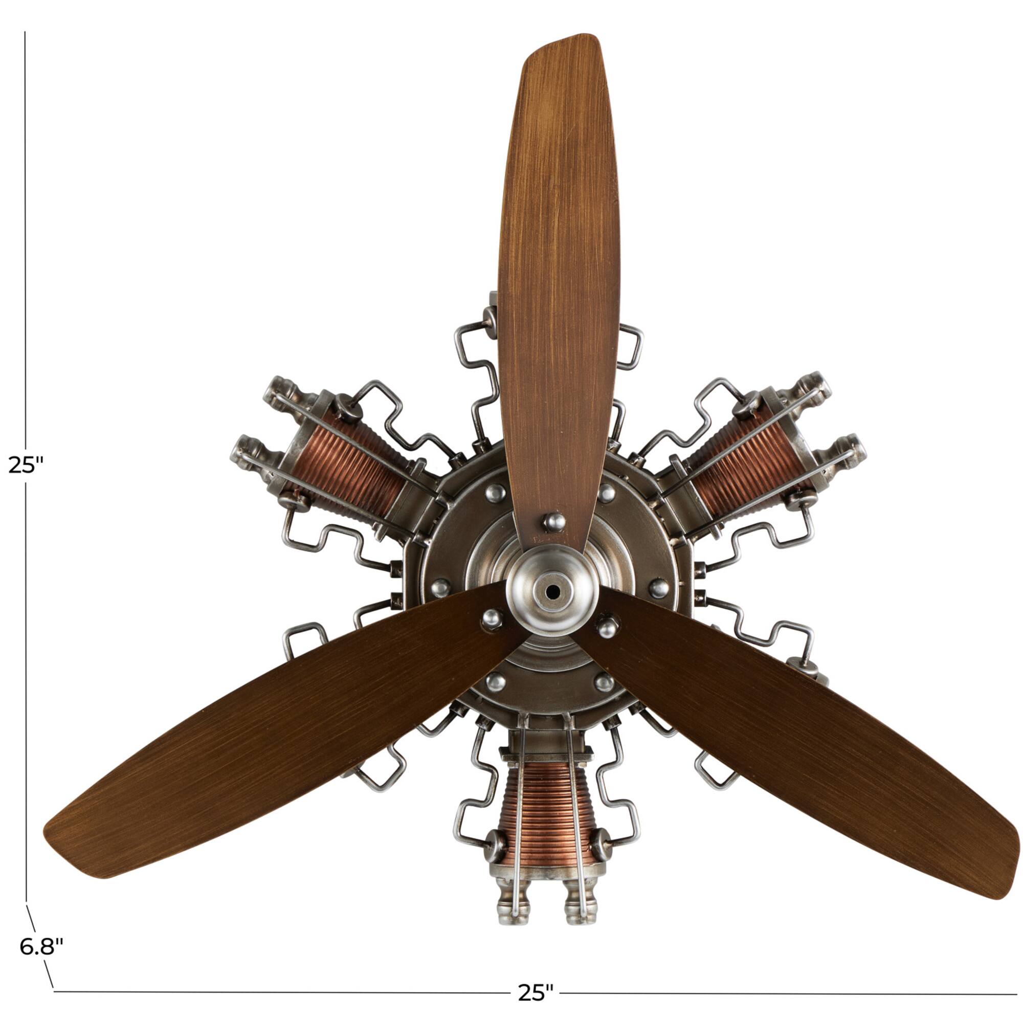 25" Brown Metal Propeller Wall Décor with Silver Accents
